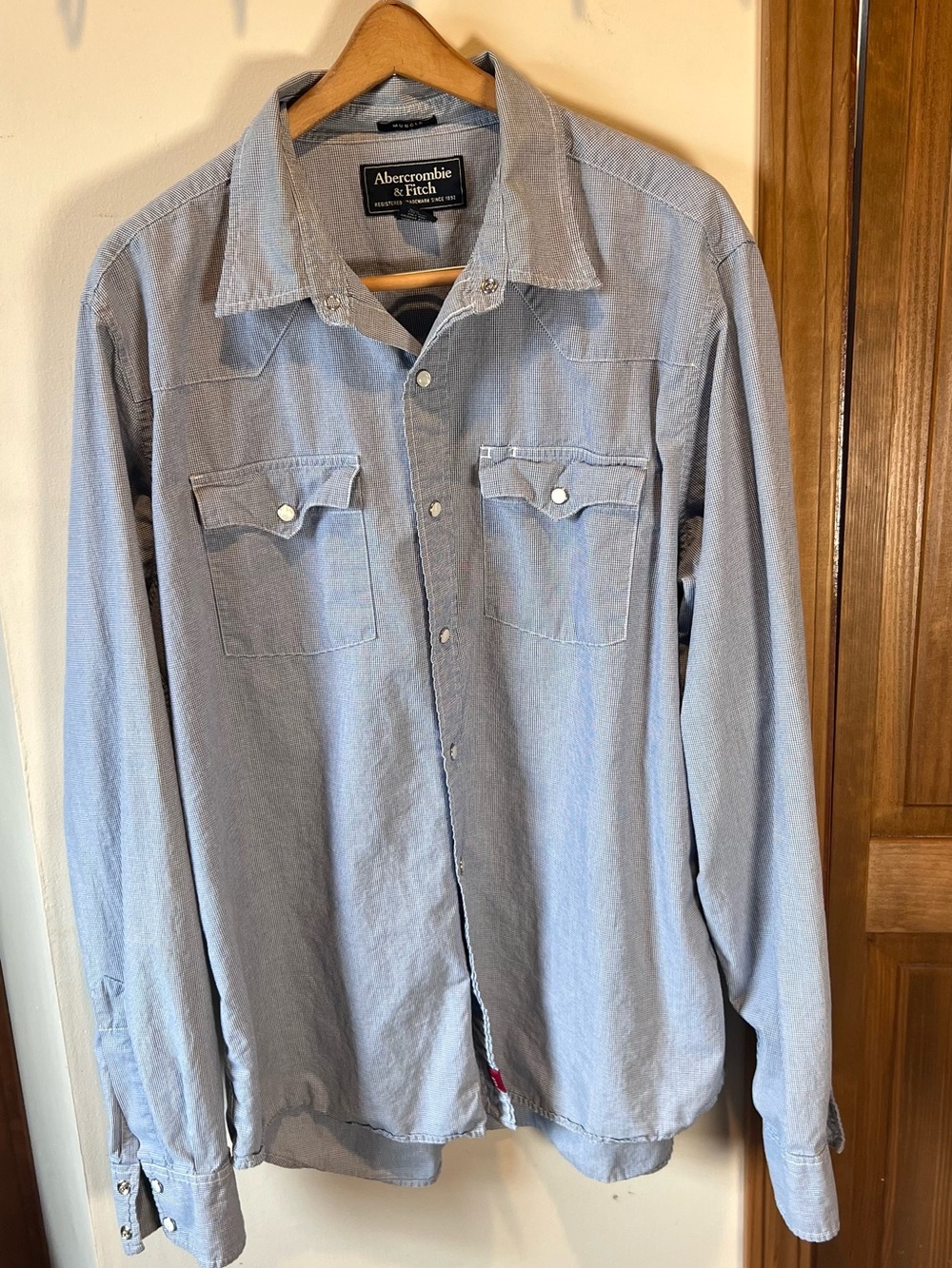 Abercrombie & Fitch Light Blue Micro-Check Button Shirt